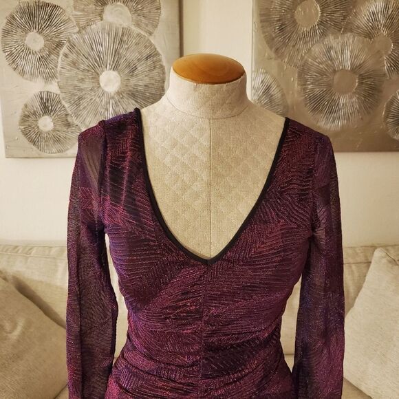 NEW -GUESS Metallic Long Sleeve Bodycon Mini Dress - Picture 4 of 12